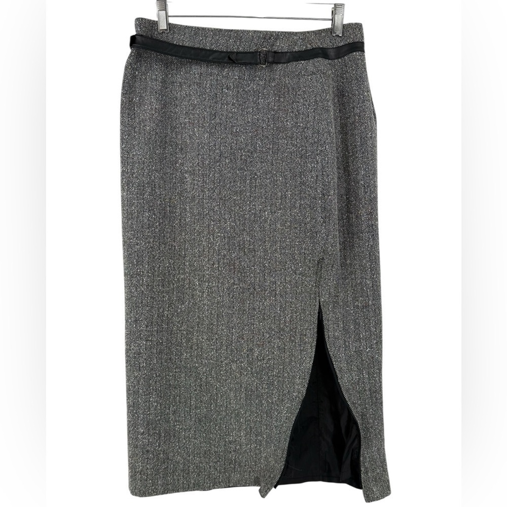 Sag Harbor Vintage 8P Pinup Wool Pencil Skirt Belt Adjustable Zipper Side Slit